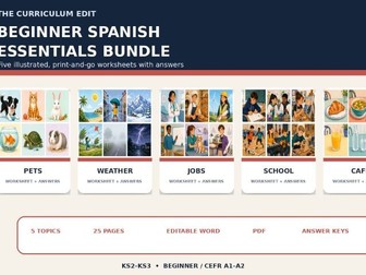 Beginner Spanish Essentials Bundle | 5 Illustrated Lessons + Answers