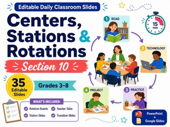 Centers, Stations & Rotations Classroom Slides | 35 Editable Templates