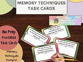 Learning Strategies 2.0: Memory Techniques Task Cards - No Prep, Versatile Use