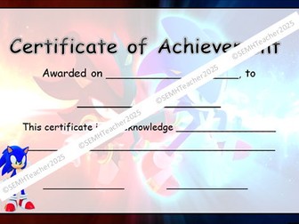 Sonic the Hedgehog Certificate of Achievement