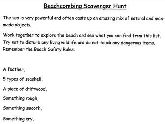 Seashore Scavenger Hunt / Follow up D&T project