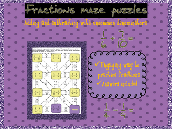 Adding and subtracting fractions: uncommon denominators mazes