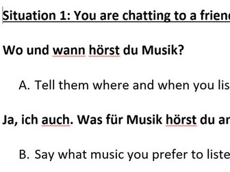 German - role play tasks relating to music topic