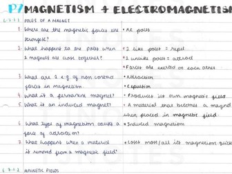 Grade 9 Magnetism & Electromagnetism Physics Paper 2 Combined Science Higher AQA Specification notes