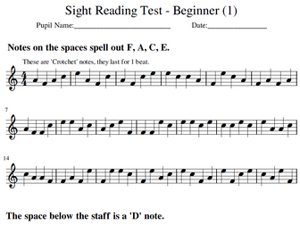 Treble Clef - Beginner - Sight Reading Booklet