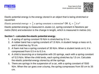 GCSE Physics AQA HT Topic 1: Elastic Potential Energy Worksheet