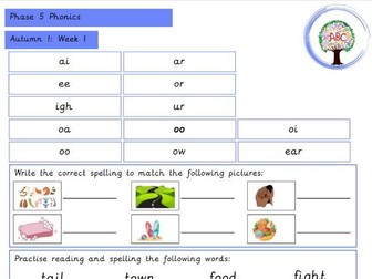 Early Reading & Phonics Homework/ Support Sheet- Autumn 1 (Year 1)