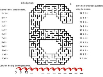 6 times table, maze, inverse and skip count