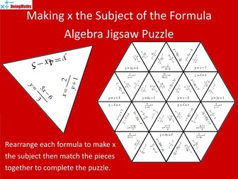 Making x the Subject of the Formula Tarsia Jigsaw Puzzle - Algebra Practice