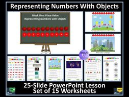 Representing Numbers With Objects: PowerPoint Lesson and 15 Worksheets