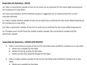 A-Level Maths: large Data set generic questions