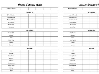 Cluedo Detective Notes