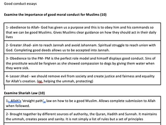 Good Conduct in Islam Essay Plans