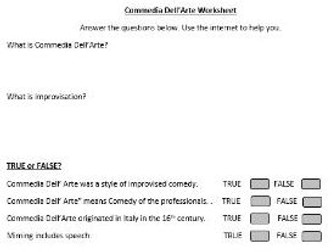 KS3 Drama home/distance learning worksheet: Commedia Dell'Arte Research Task