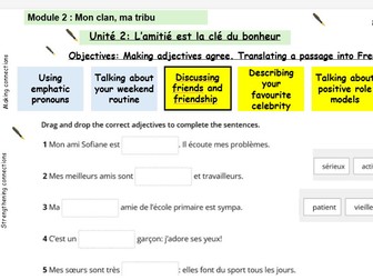 New French AQA Higher GCSE Module 2 Mon clan, ma tribu Unit 2 L'amitié est la clé du Bonheu