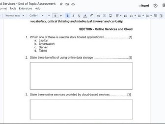 Edexcel iGCSE ICT Unit 4 Online Services Assessment and ANSWERS