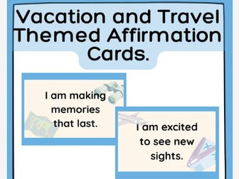15 Affirmation Cards. Travel and Vacation Themed