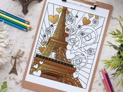 Paris Eiffel Tower Coloring Page | Advanced coloring page for adults | Printable PDF 8.5x11"