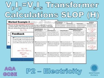 Transformer Calculations - SLOP Calculations Worksheet with Answer Slides