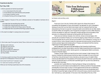 A Midsummer Night's Dream Comprehension Workbook