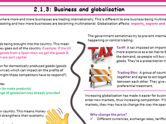 Edexcel Business (9-1) Knowledge Organiser for topic 2.1
