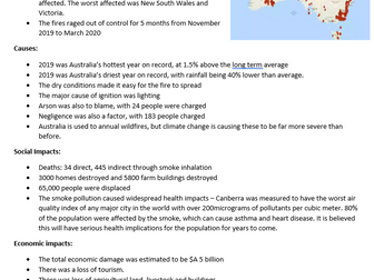 Australia Wildfires 2019/2020 "Black Summer" Revision Notes for A level Geography