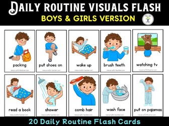 Daily Morning Bedtime Routine Visuals Flash Cards for Toddler Kids Autism