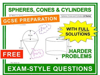 GCSE 9-1 Exam Question Practice (Spheres, Cones + Cylinders)