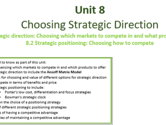 AQA A Level Business  - Unit 8 Choosing Strategic Direction Summary