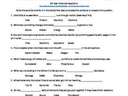 Bill Nye: Chemical Reactions Video Sheet
