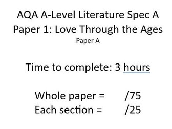 Bundle: 3 x A Level Literature Paper 1s: Love Through the Ages - Full Exam Papers (Othello Sec A)