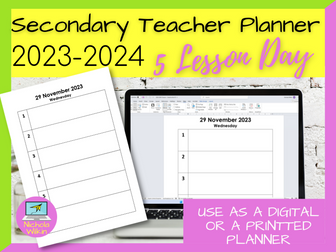 Secondary Teacher Planner 2023-2024 – 5 Lesson Day