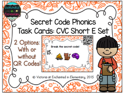 Secret Code Phonics Task Cards: CVC Short E Set