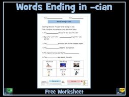 cian words: Free Worksheet - Words Ending in 'cian' - /dʒ/ sound ...