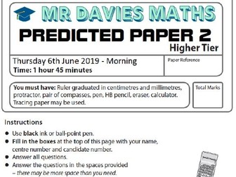 HIGHER GCSE Maths Predicted Paper 2 Edexcel 2019 June 6th 50 Pages