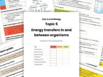NEW Topic 5 Energy transfers in & between organisms model answer revision notes AQA A Level Biology