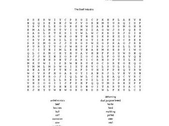 The Beef Industry Word Search for an Ag. II Animal Science Course