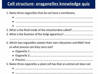 Cell ultrastructure quiz (A level biology)