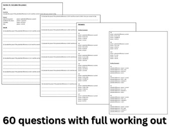 Power, Voltage and Current calculation questions and answers