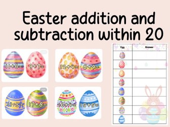 Addition and subtraction within 20- Easter theme- continuous provision