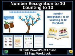 Counting to 10 and Number Recognition : PowerPoint Lesson and Work Sheets