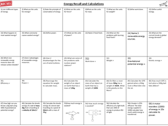 Complete Physics AQA Combined Trilogy Recall questions and Calculations for paper 1 and paper 2