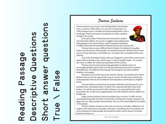 Thomas Sankara Biography Reading Comprehension Passage Printable Worksheet PDF