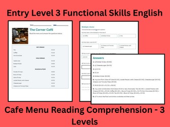 Functional Skills Entry Level 3 Reading Comprehension Cafe Menu