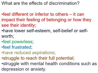 Equality - Discrimination and the Protected Characteristics