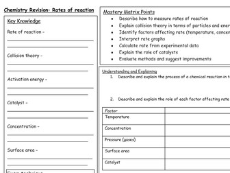 GCSE OCR Gateway A Rates of reaction revision mat and exam questions