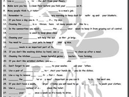 Household Chores and Cleaning Supplies 1 Page BW Worksheet