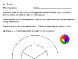 Art Basics Colour Wheel Worksheet Middle School By Kellyocs