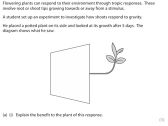 Plant Tropisms and Auxins - I/GCSE Biology/Combined - Exam Qs and As
