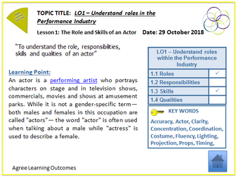 NCFE V-Cert L1/2 Technical Award in Performance Skills Lesson 1: The Role of an Actor